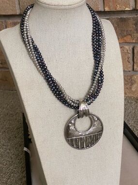 Silpada Sterling Silver Pendant Multi Strand Pearl Necklace